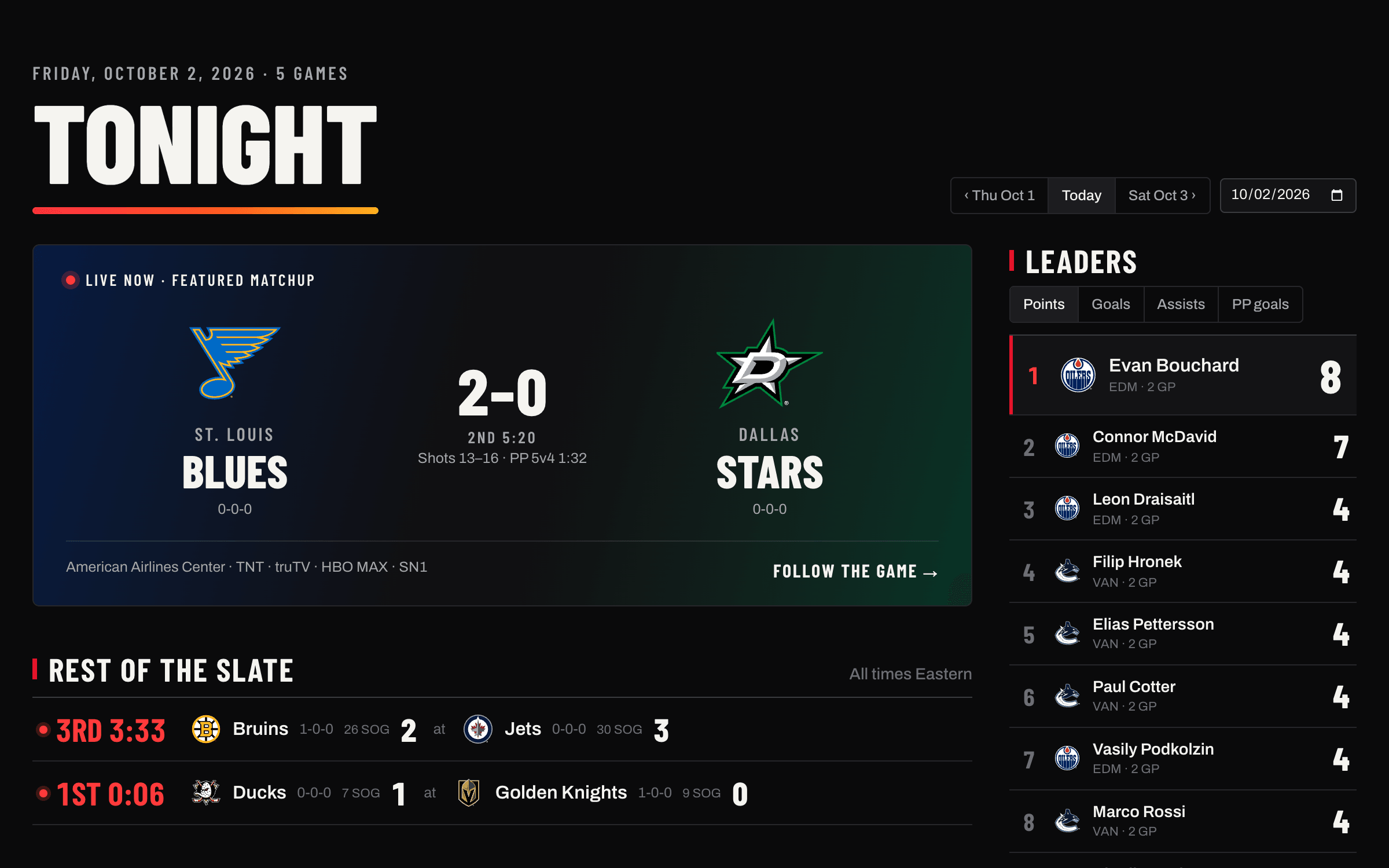 Tonight's slate: screenshot